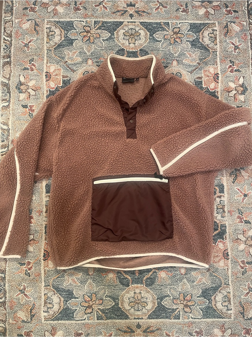 Men's Brown Mauve Sherpa Pullover Fleece with Zip Pocket